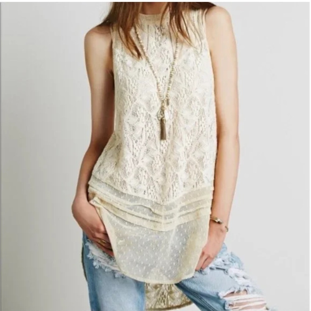 Free People Maisie Lace Tunic Top Cream Boho Festival Sheer Layering Size S - Picture 10 of 11